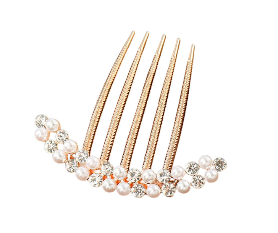 Gold hair comb with pearls and crystals bridal hair accessory