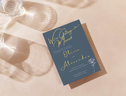 Wedding invitation card with 'We're Getting Married' text customisable