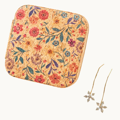 Bloom & Keep Bundle – Dangle Flower Earrings + Cork Jewellery Box