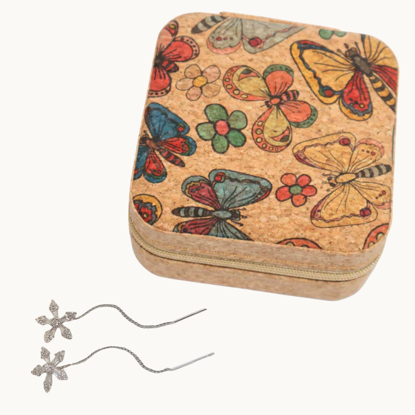 Bloom & Keep Bundle – Dangle Flower Earrings + Cork Jewellery Box