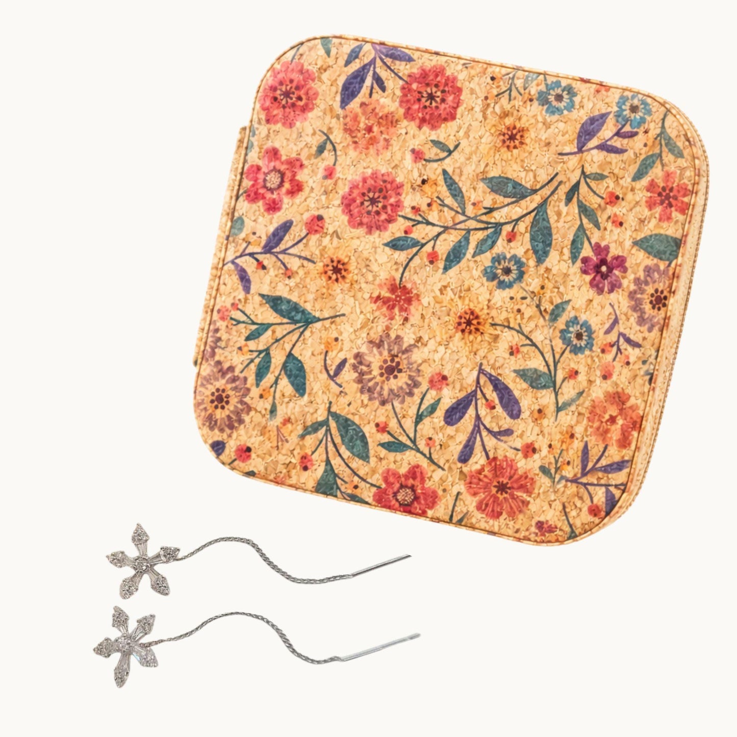 Bloom & Keep Bundle – Dangle Flower Earrings + Cork Jewellery Box