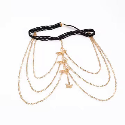 Gold chain garter with butterfly pendants on a white background