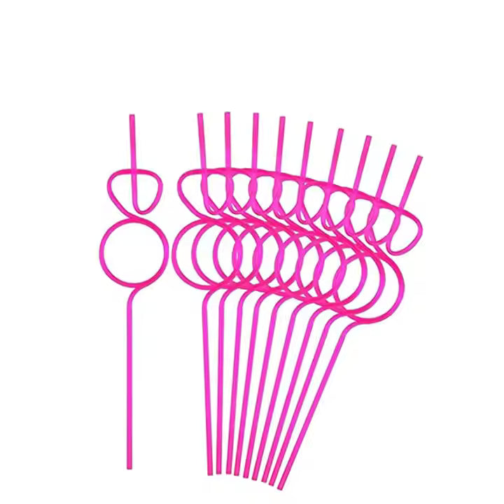 Set of pink diamond straws on a white background