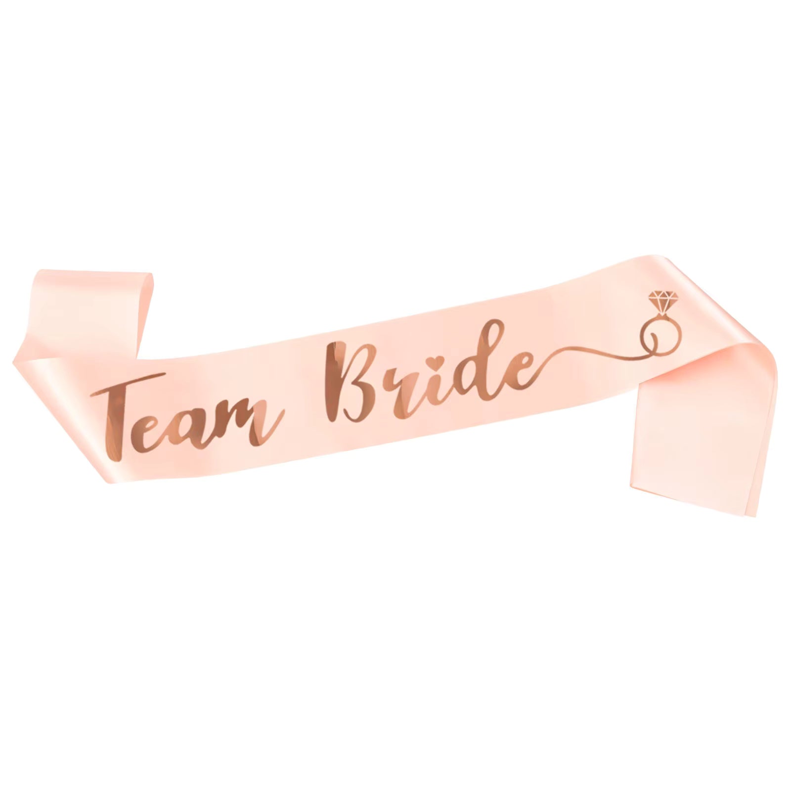 Pink sash with 'Team Bride' text and a ring icon on a white background