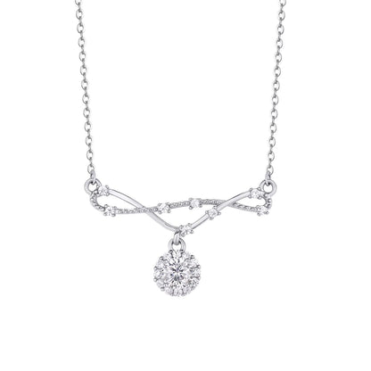 Silver necklace with a moissanite pendant on a white background