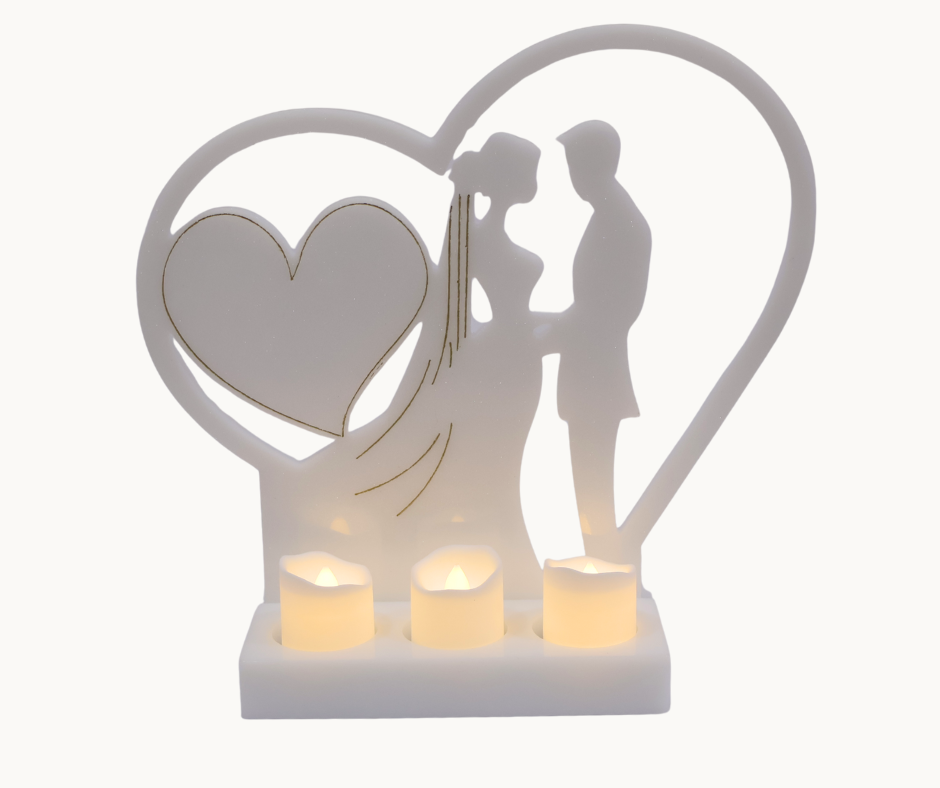 Resin Bride & Groom Heart Candle Holder – Custom Text Option | Wedding Table Décor & Keepsake