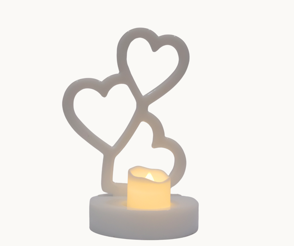 Resin Trio of Hearts Candle Holder – Custom Floral Centre | Wedding Keepsake & Romantic Décor