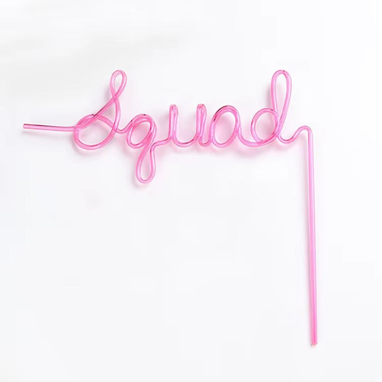 'squad' drinking straw on a white background