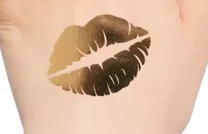 Gold lip temporary tattoo on a person