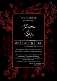 Wedding invitation card with floral design on a black background