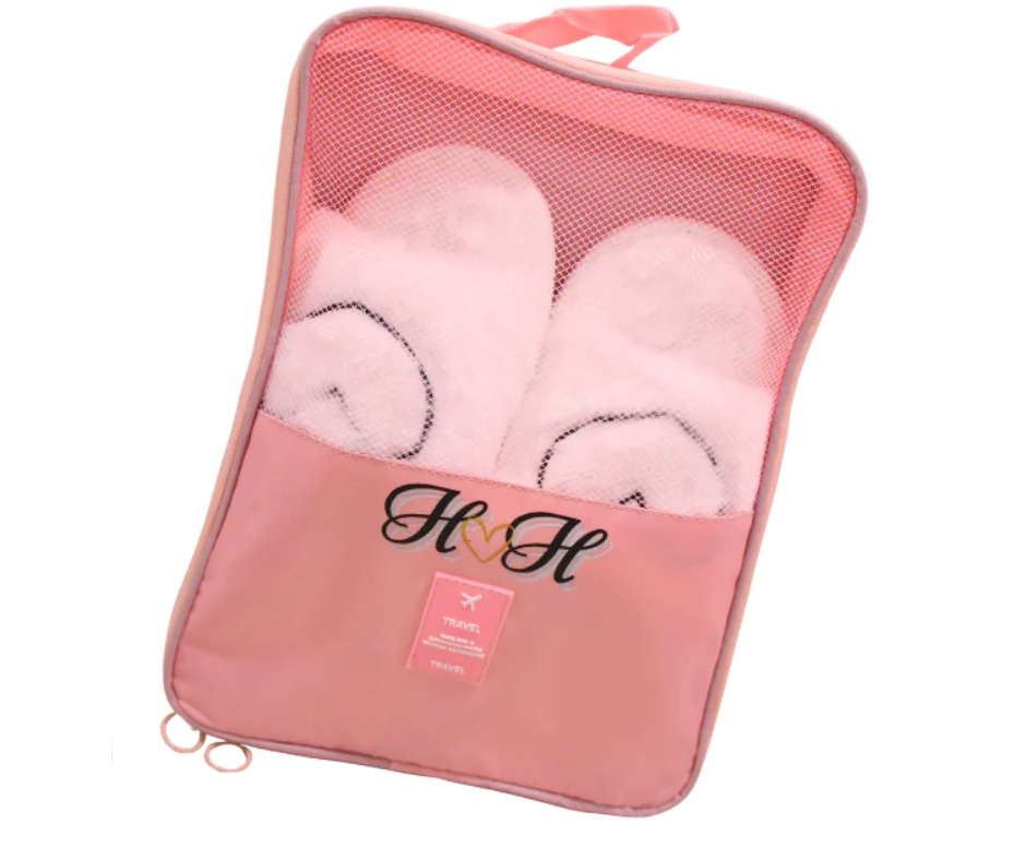 Heart Slippers + Travel Bag