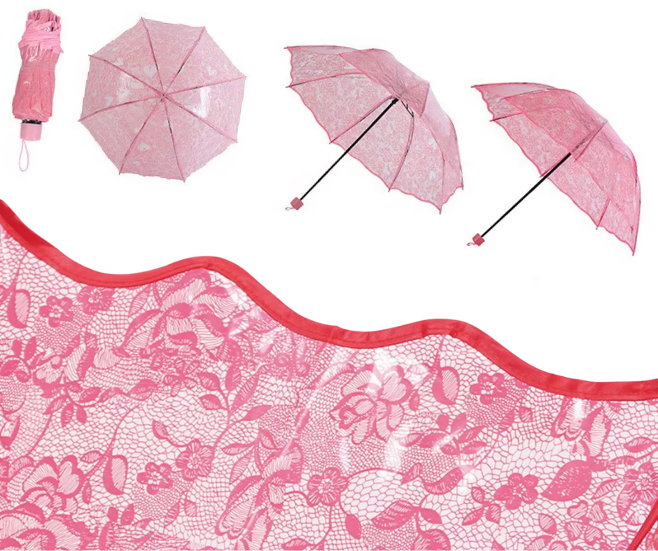 red lace umbrella with a matching lace fabric background