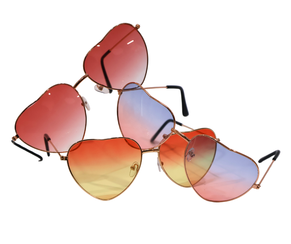 Colourful Heart sunglasses with gradient lenses on a white background