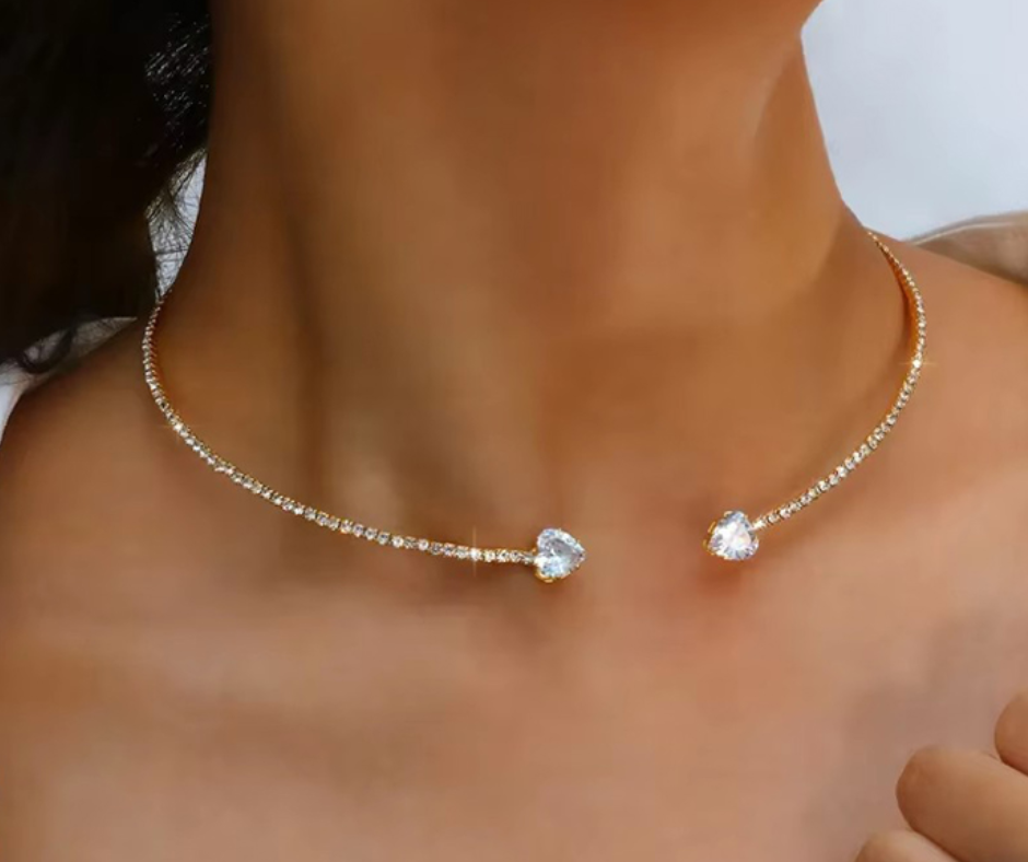 Heart Choker with heart-shaped pendants worn by a person