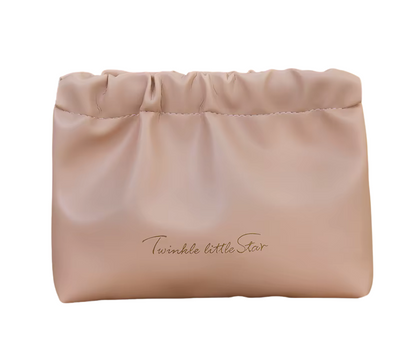 Pink Makeup pouch with 'Twinkle little Star' text on a white background